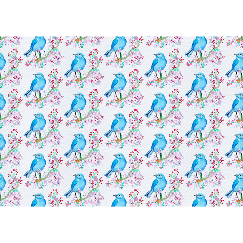 Ταπετσαρία χώρου με Floral Μοτιβο με μπλε πουλακια